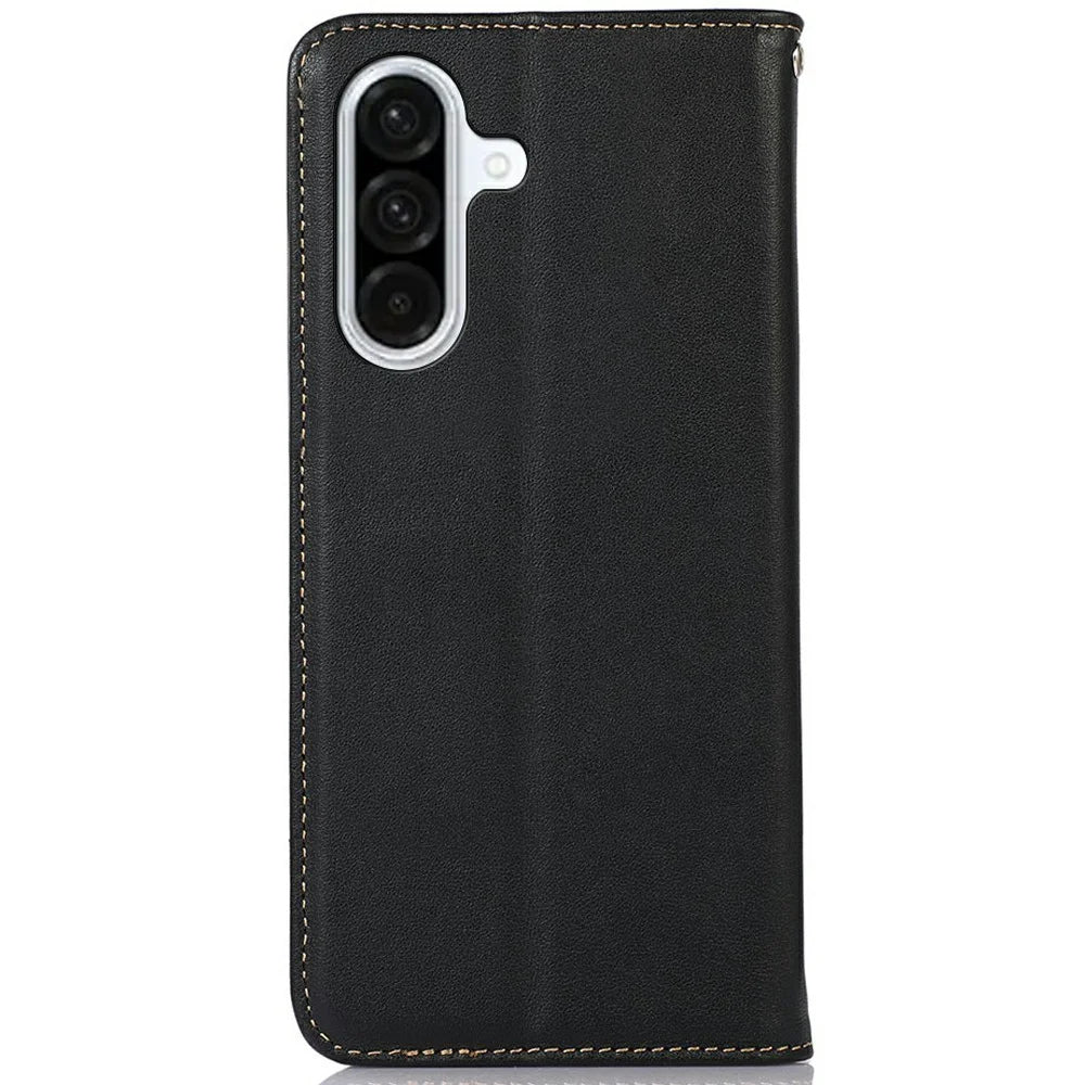 KHAZNEH For Samsung Galaxy A36 5G Case Genuine Cow Leather Wallet Phone Cover Nappa Texture - Black - 7