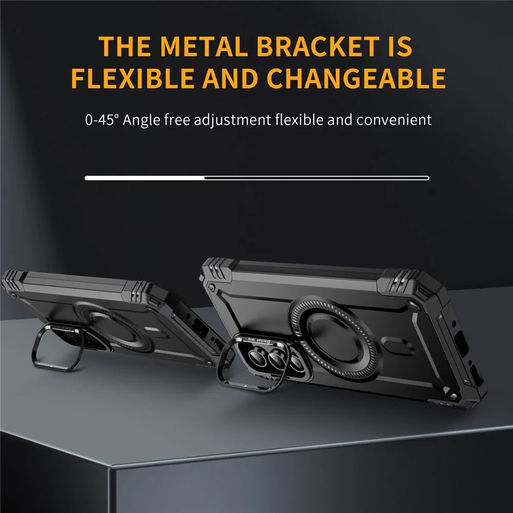 For Samsung Galaxy A54 5G Magnetic Case Metal Lens Frame Kickstand PC+TPU Mobile Cover - Black - 2