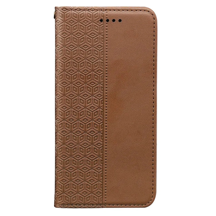 For Samsung Galaxy A26 5G Wallet Phone Case Checkered Pattern Imprint Leather Flip Cover with Wrist Strap - Brown - 6