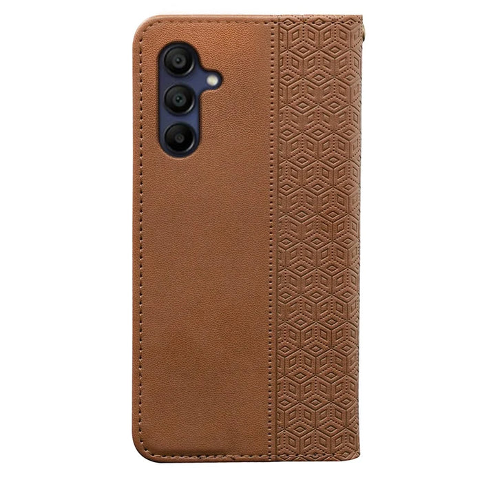 For Samsung Galaxy A26 5G Wallet Phone Case Checkered Pattern Imprint Leather Flip Cover with Wrist Strap - Brown - 7