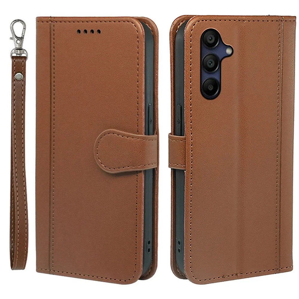 For Samsung Galaxy A26 5G Wallet Case Magnetic Snap Leather Phone Cover with Strap - Brown - 1