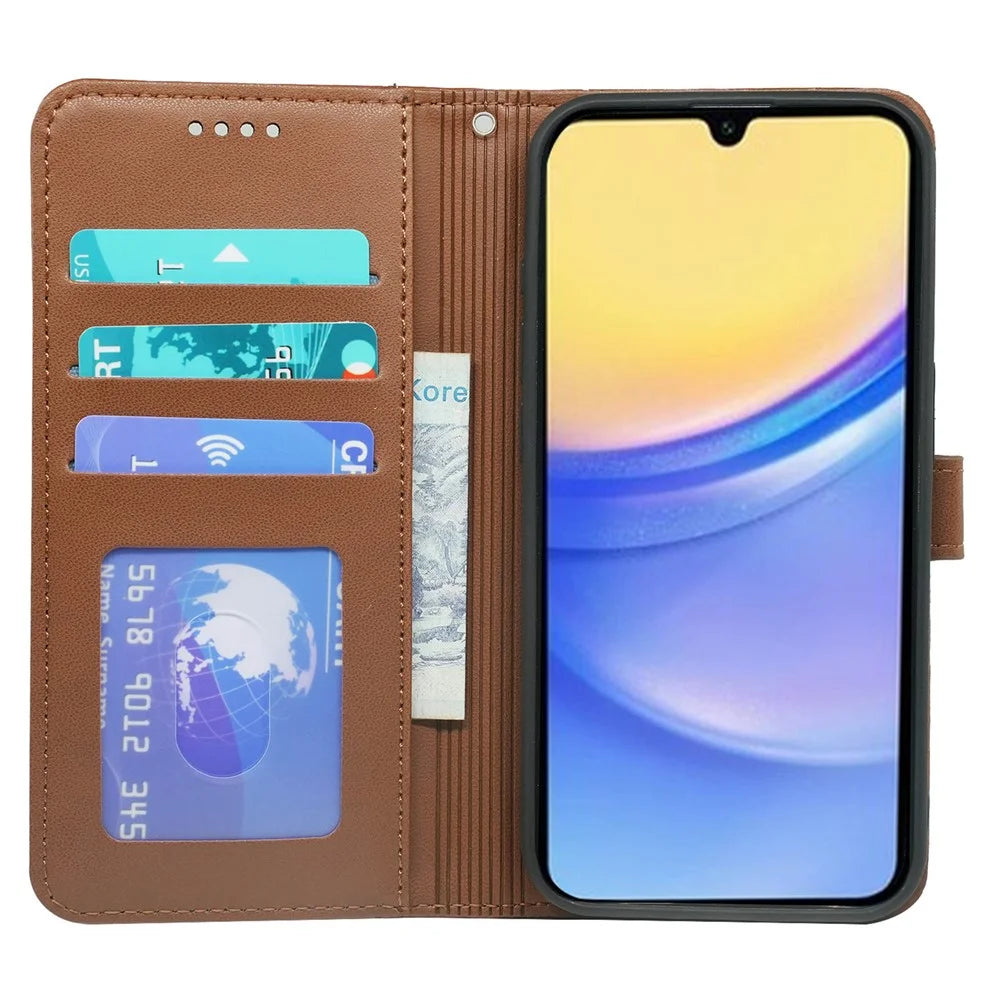 For Samsung Galaxy A26 5G Wallet Case Magnetic Snap Leather Phone Cover with Strap - Brown - 2
