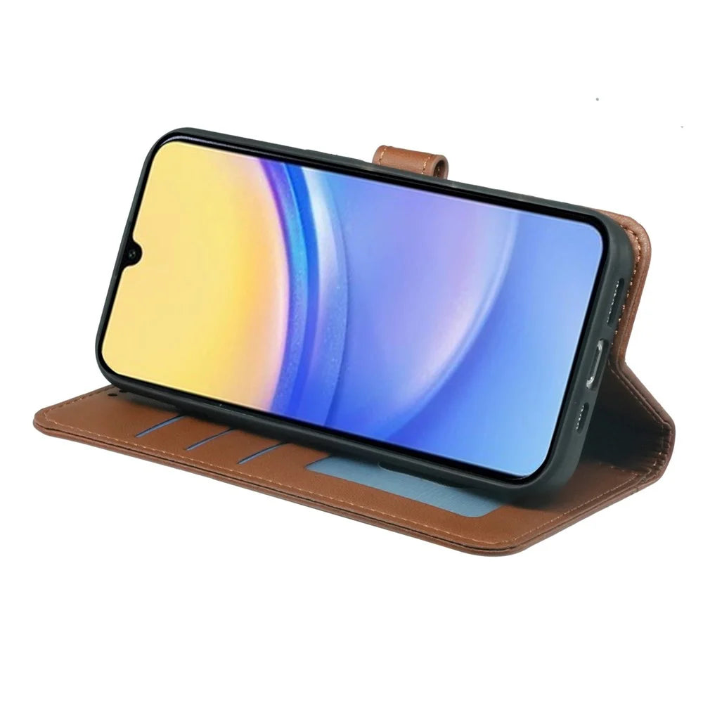 For Samsung Galaxy A26 5G Wallet Case Magnetic Snap Leather Phone Cover with Strap - Brown - 3
