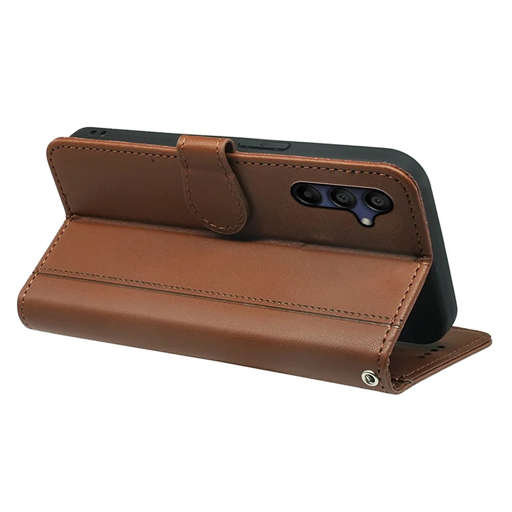 For Samsung Galaxy A26 5G Wallet Case Magnetic Snap Leather Phone Cover with Strap - Brown - 4
