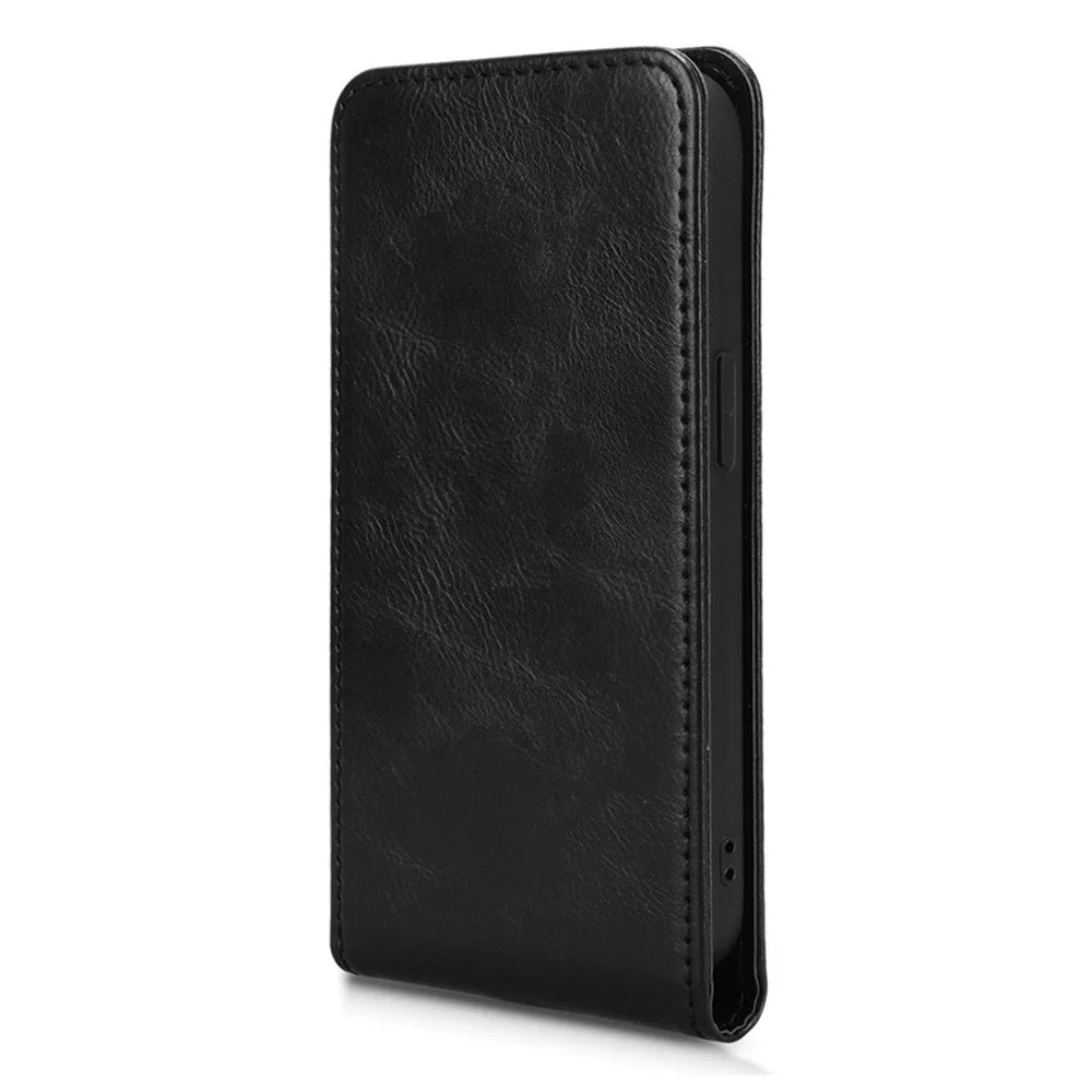 For iPhone 15 Case with Card Slot Magnetic Vertical Flip Leather Phone Cover - Black - 7