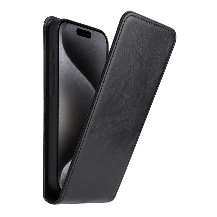 For iPhone 15 Pro Case with Card Slot Magnetic Vertical Flip Leather Phone Cover - Black - 2