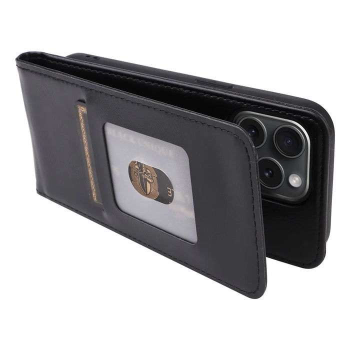 For iPhone 15 Pro Case with Card Slot Magnetic Vertical Flip Leather Phone Cover - Black - 5