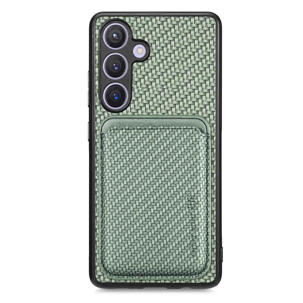 For Samsung Galaxy S25 Case Magnetic Detachable Card Holder Phone Back Cover - Green - 1
