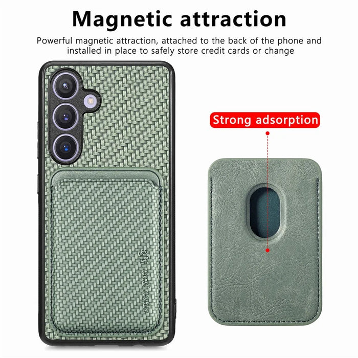 For Samsung Galaxy S25 Case Magnetic Detachable Card Holder Phone Back Cover - Green - 2