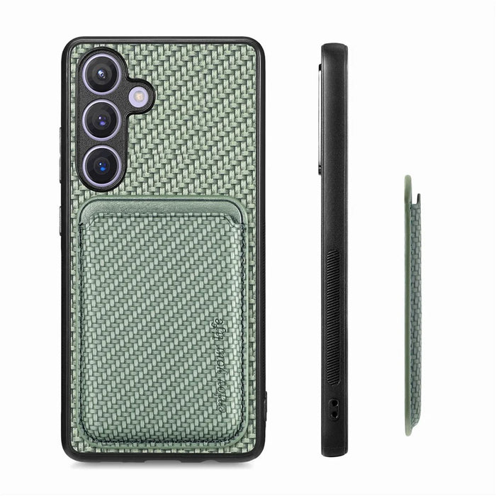 For Samsung Galaxy S25 Case Magnetic Detachable Card Holder Phone Back Cover - Green - 3