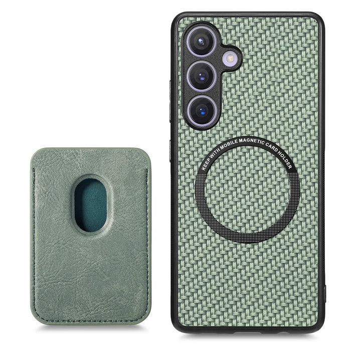 For Samsung Galaxy S25 Case Magnetic Detachable Card Holder Phone Back Cover - Green - 4