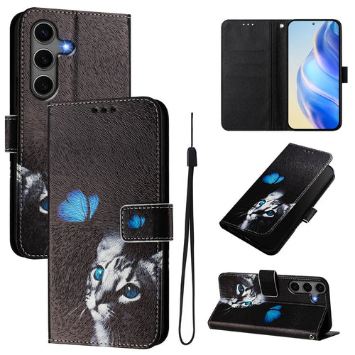 For Samsung Galaxy S24+ / Galaxy S25+ Case Pattern Printing Wallet Phone Cover with Strap - Butterfly Kitten - 1