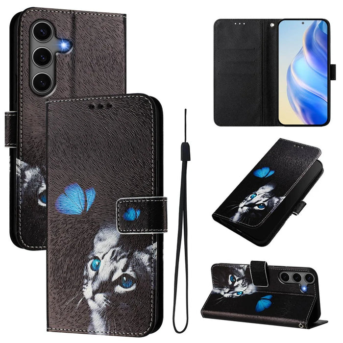 For Samsung Galaxy S24+ / Galaxy S25+ Case Pattern Printing Wallet Phone Cover with Strap - Butterfly Kitten - 1
