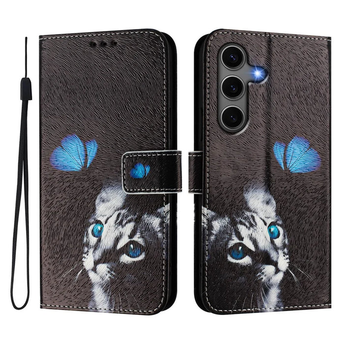 For Samsung Galaxy S24+ / Galaxy S25+ Case Pattern Printing Wallet Phone Cover with Strap - Butterfly Kitten - 2