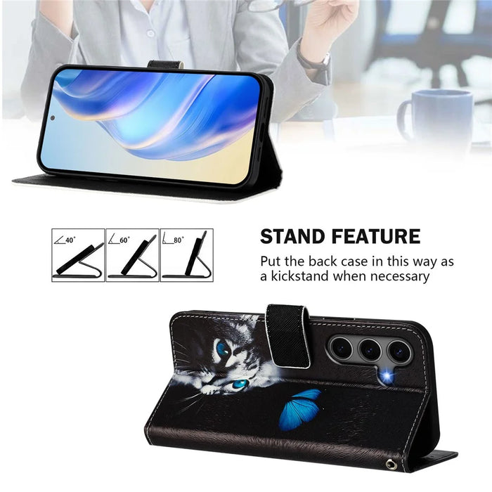 For Samsung Galaxy S24+ / Galaxy S25+ Case Pattern Printing Wallet Phone Cover with Strap - Butterfly Kitten - 3