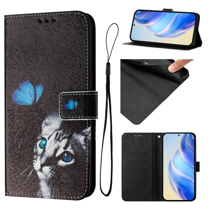 For Samsung Galaxy S24+ / Galaxy S25+ Case Pattern Printing Wallet Phone Cover with Strap - Butterfly Kitten - 4