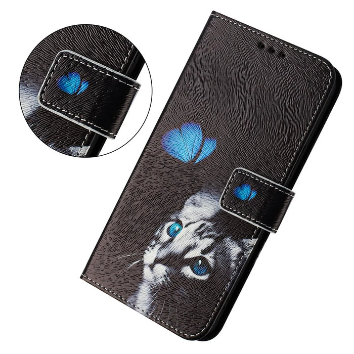 For Samsung Galaxy S24+ / Galaxy S25+ Case Pattern Printing Wallet Phone Cover with Strap - Butterfly Kitten - 5