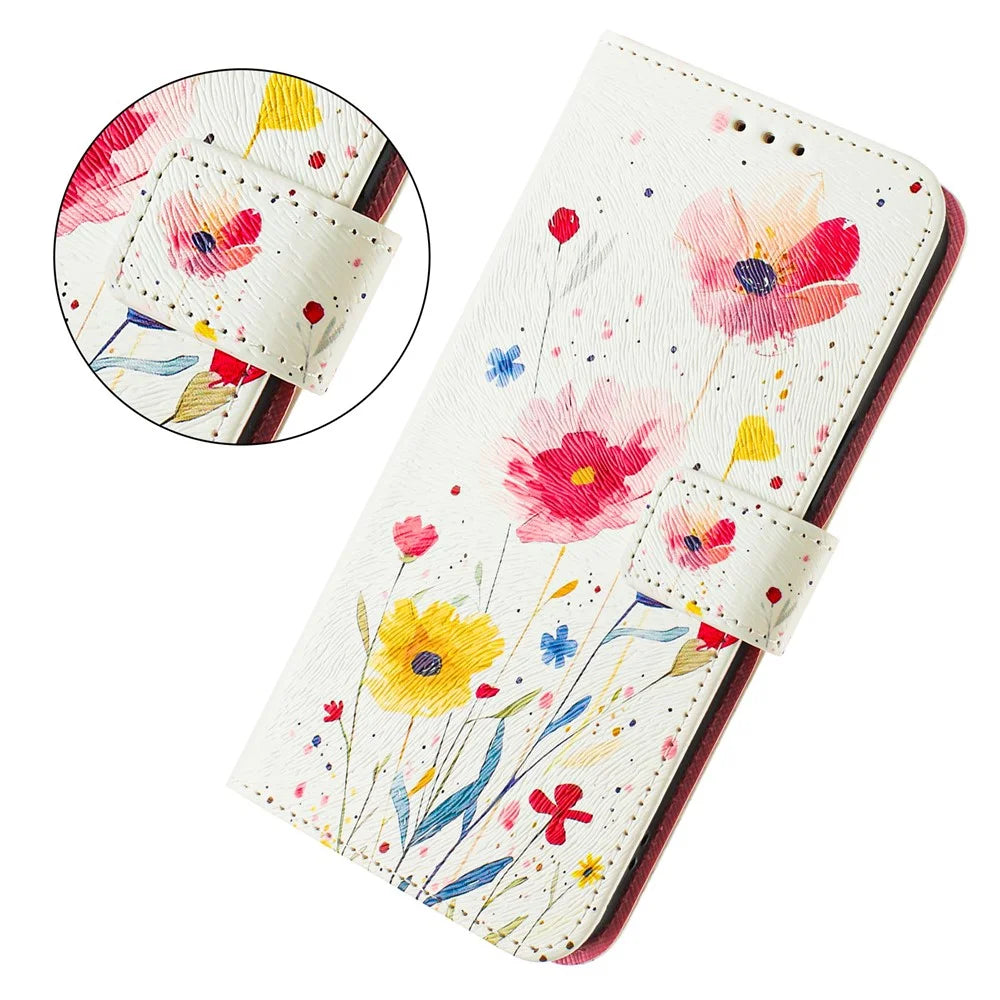 For Samsung Galaxy A35 5G Case Pattern Printing Wallet Phone Cover with Strap - Flower - 5