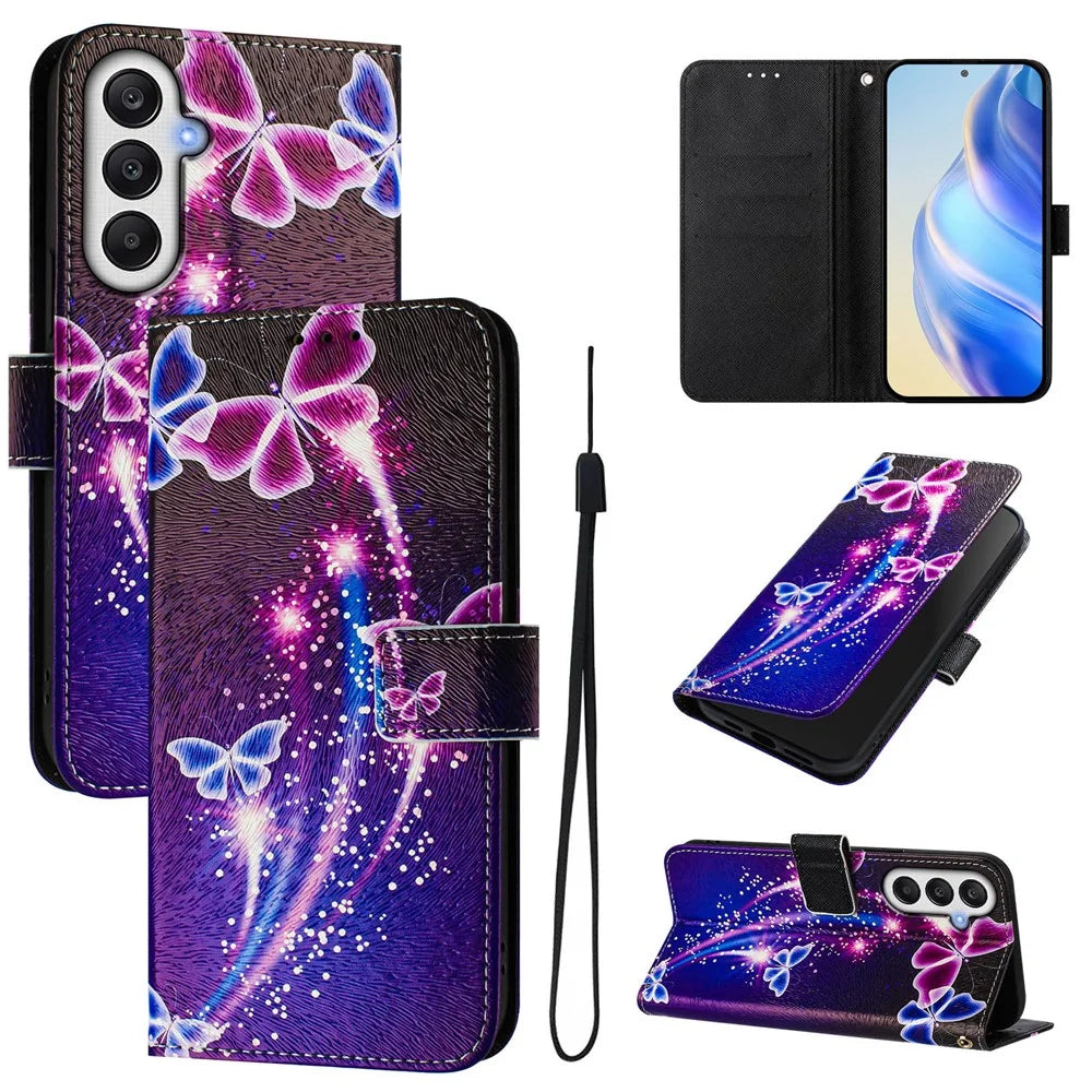 For Samsung Galaxy A05s 4G Case Pattern Printing Wallet Phone Cover with Strap - Firework Butterfly - 1