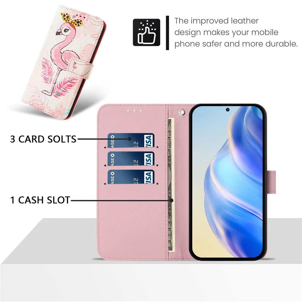 For Samsung Galaxy A14 4G / Galaxy A14 5G Case Pattern Printing Wallet Phone Cover with Strap - Flamingo - 7