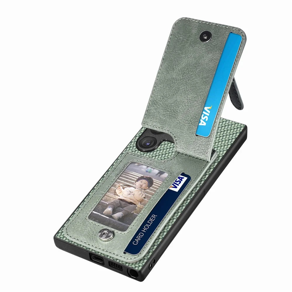 For Samsung Galaxy S25 Ultra Case Leather Phone Back Cover with Zipper Card Holder Kickstand - Green - 3
