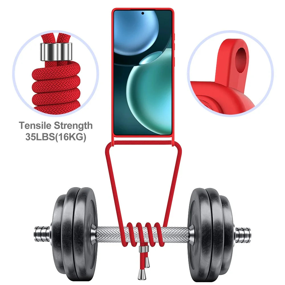 For Samsung Galaxy S25 Ultra Case Liquid Silicone Card Holder Back Phone Cover with Lanyard - Red - 4
