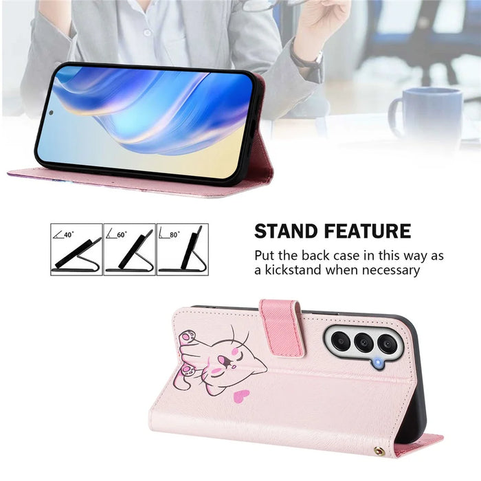 For Samsung Galaxy A37 5G / A56 5G / A36 5G Case Pattern Printing Wallet Phone Cover with Strap - Cute Cat - 3