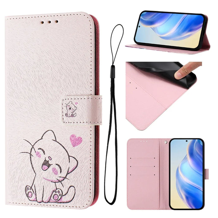 For Samsung Galaxy A37 5G / A56 5G / A36 5G Case Pattern Printing Wallet Phone Cover with Strap - Cute Cat - 4
