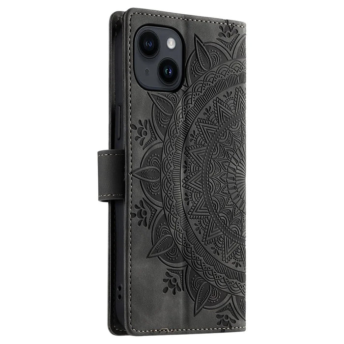 Style 018 For iPhone 13 Case Imprinted Totem Skin Feel Wallet Leather Phone Cover - Grey - 7