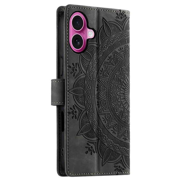 Style 018 For iPhone 16 Plus Case Imprinted Totem Skin Feel Wallet Leather Phone Cover - Grey - 7