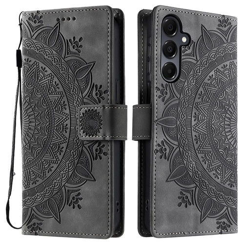 Style 018 For Samsung Galaxy A16 5G  /  4G Case Imprinted Totem Skin Feel Wallet Leather Phone Cover - Grey - 1