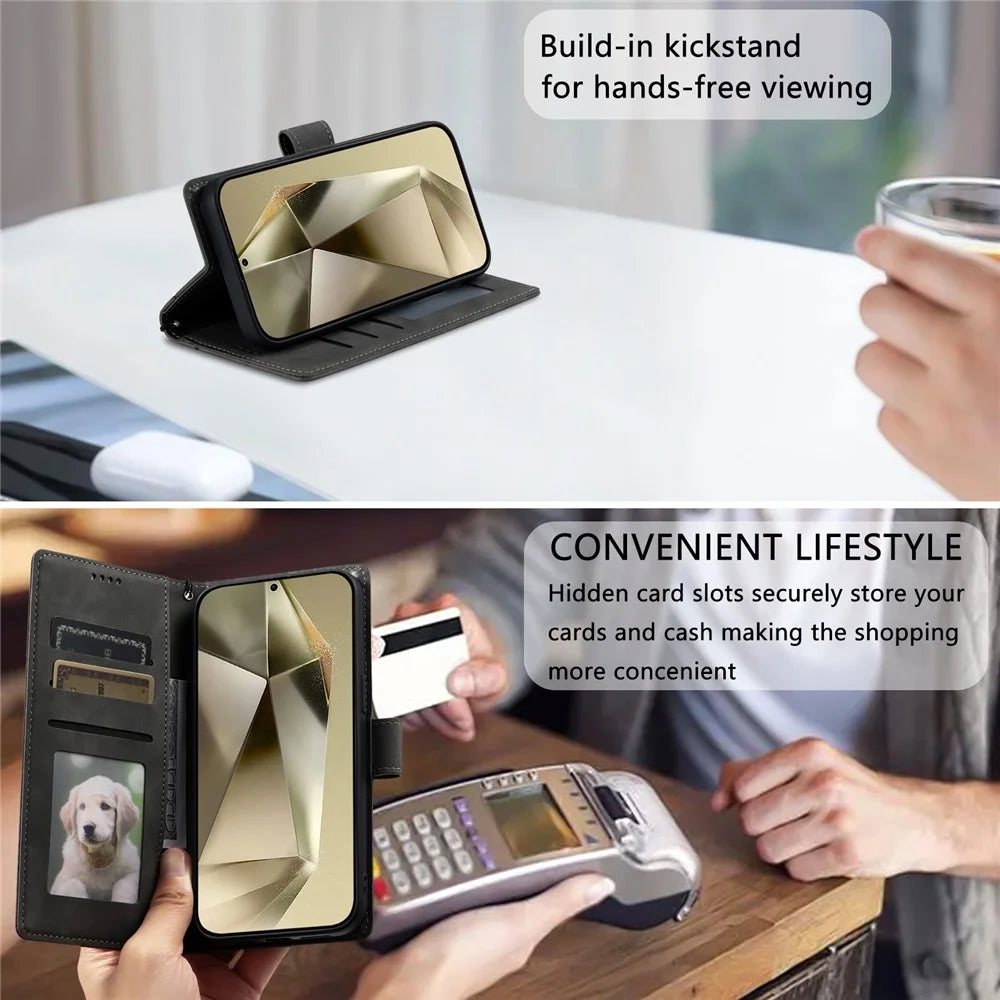 Style 018 For Samsung Galaxy S25 Case Imprinted Totem Skin Feel Wallet Leather Phone Cover - Grey - 6
