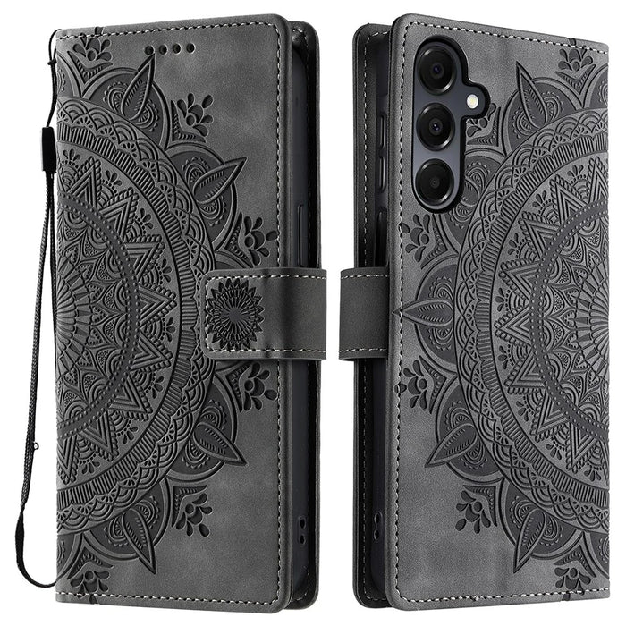 Style 018 For Samsung Galaxy S24 FE Case Imprinted Totem Skin Feel Wallet Leather Phone Cover - Grey - 1