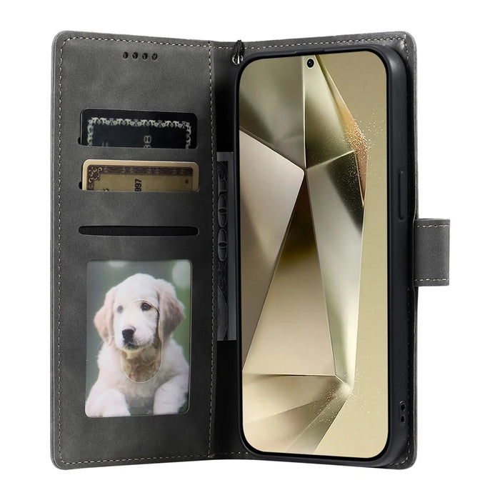 Style 018 For Samsung Galaxy S24 FE Case Imprinted Totem Skin Feel Wallet Leather Phone Cover - Grey - 2