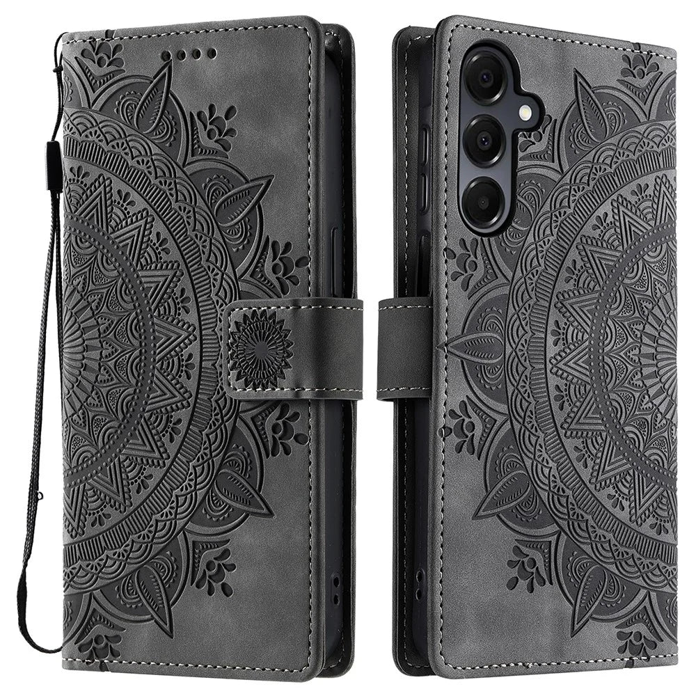 Style 018 For Samsung Galaxy S24+ Case Imprinted Totem Skin Feel Wallet Leather Phone Cover - Grey - 1