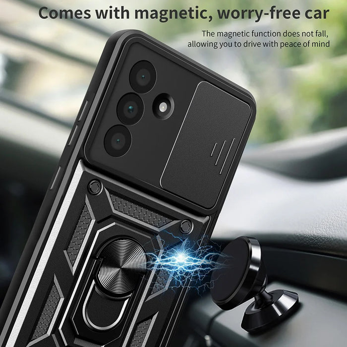 For Samsung Galaxy A56 5G Case with Slide Camera Lid PC+TPU Kickstand Phone Cover - Black - 3