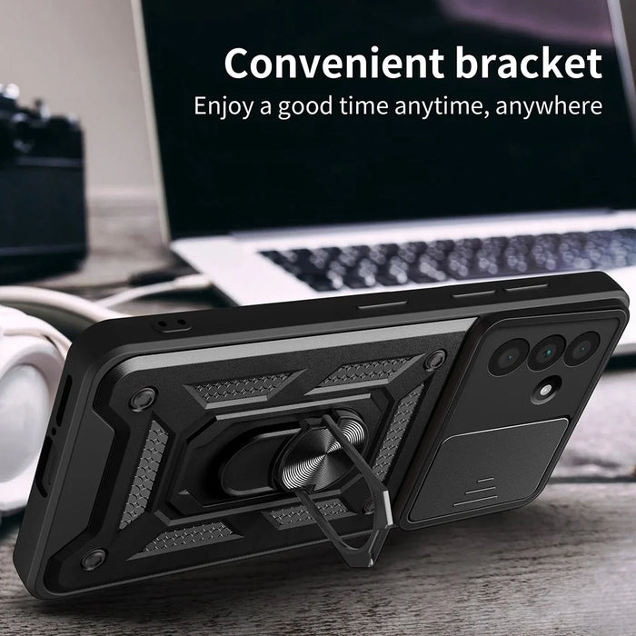 For Samsung Galaxy A56 5G Case with Slide Camera Lid PC+TPU Kickstand Phone Cover - Black - 4