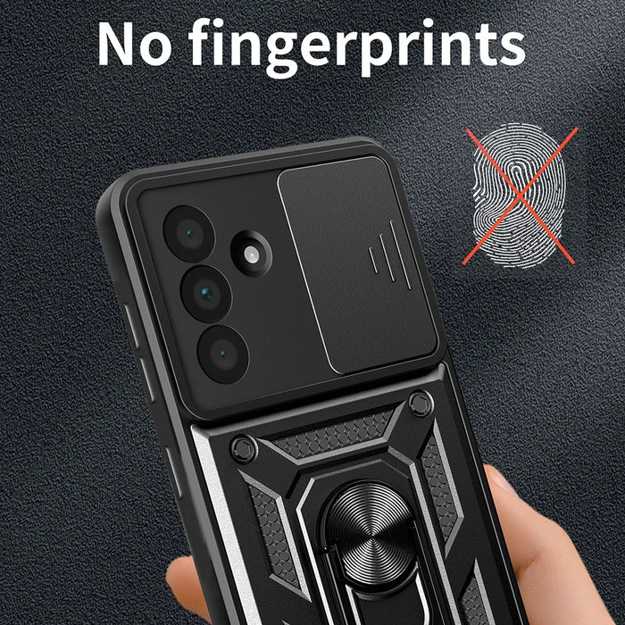 For Samsung Galaxy A56 5G Case with Slide Camera Lid PC+TPU Kickstand Phone Cover - Black - 6
