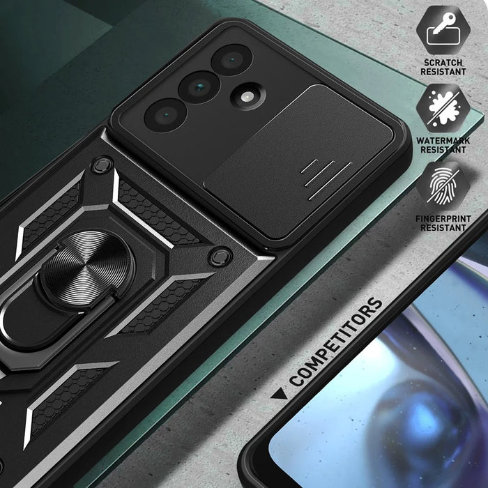 For Samsung Galaxy A56 5G Case with Slide Camera Lid PC+TPU Kickstand Phone Cover - Black - 7