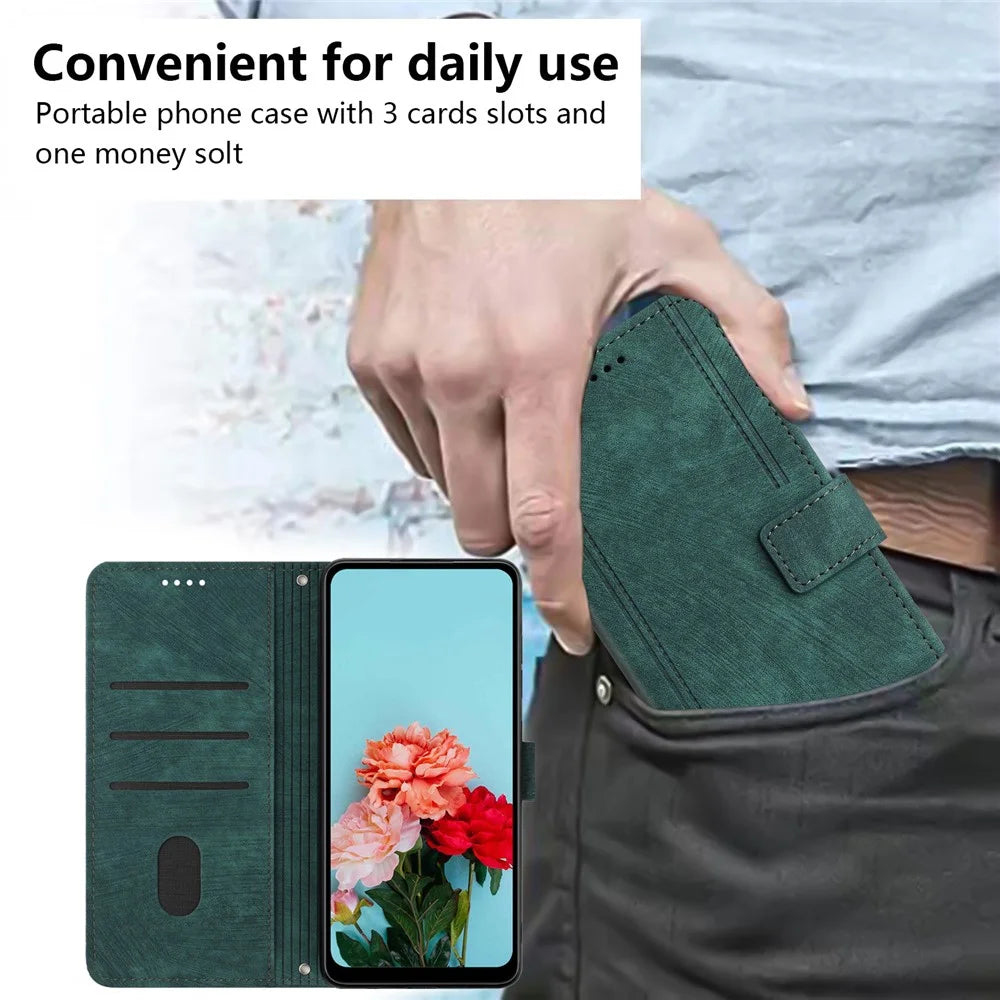 For OnePlus 13 Case Imprinted Lines Leather Phone Cover Folding Stand - Green - 7