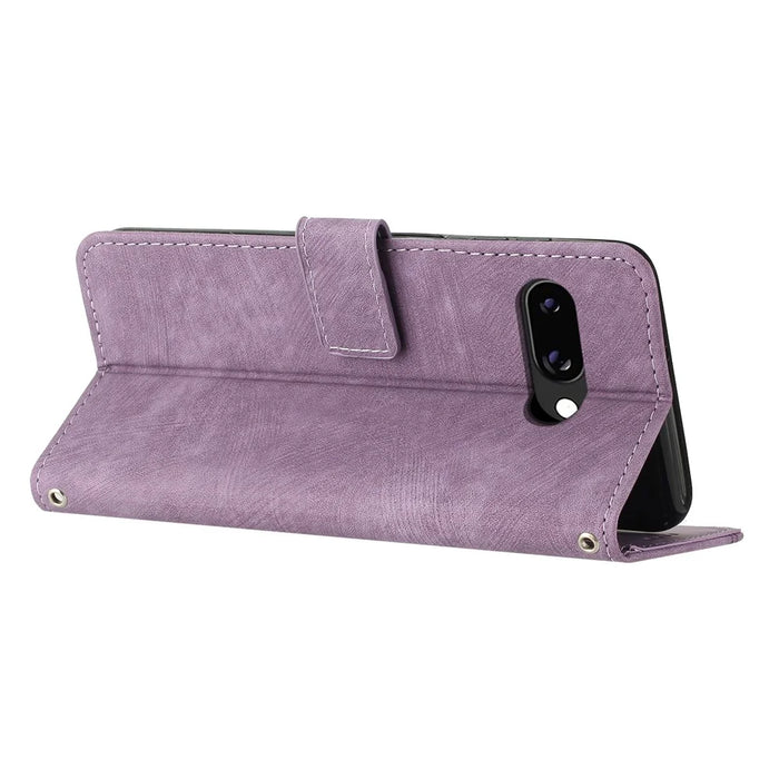 For Google Pixel 9a Case Imprinted Lines Leather Phone Cover Folding Stand - Purple - 3