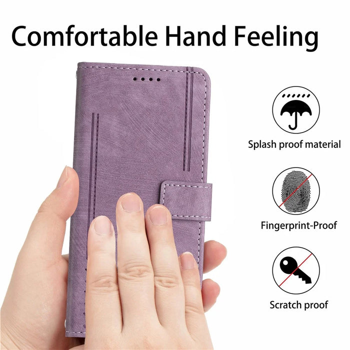 For Google Pixel 9a Case Imprinted Lines Leather Phone Cover Folding Stand - Purple - 7