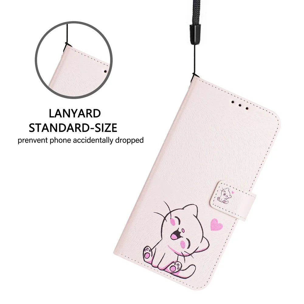 For Samsung Galaxy S25 Ultra Case Pattern Printing Wallet Phone Cover with Strap - Cute Cat - 6