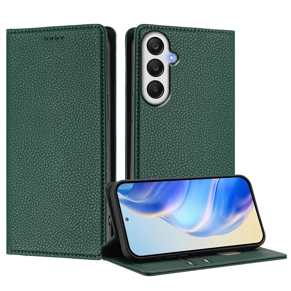 For Samsung Galaxy A14 4G / Galaxy A14 5G Wallet Case RFID Blocking Litchi Texture Leather Mobile Cover - Dark Green - 2