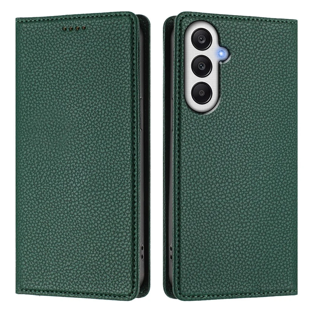 For Samsung Galaxy A14 4G / Galaxy A14 5G Wallet Case RFID Blocking Litchi Texture Leather Mobile Cover - Dark Green - 3