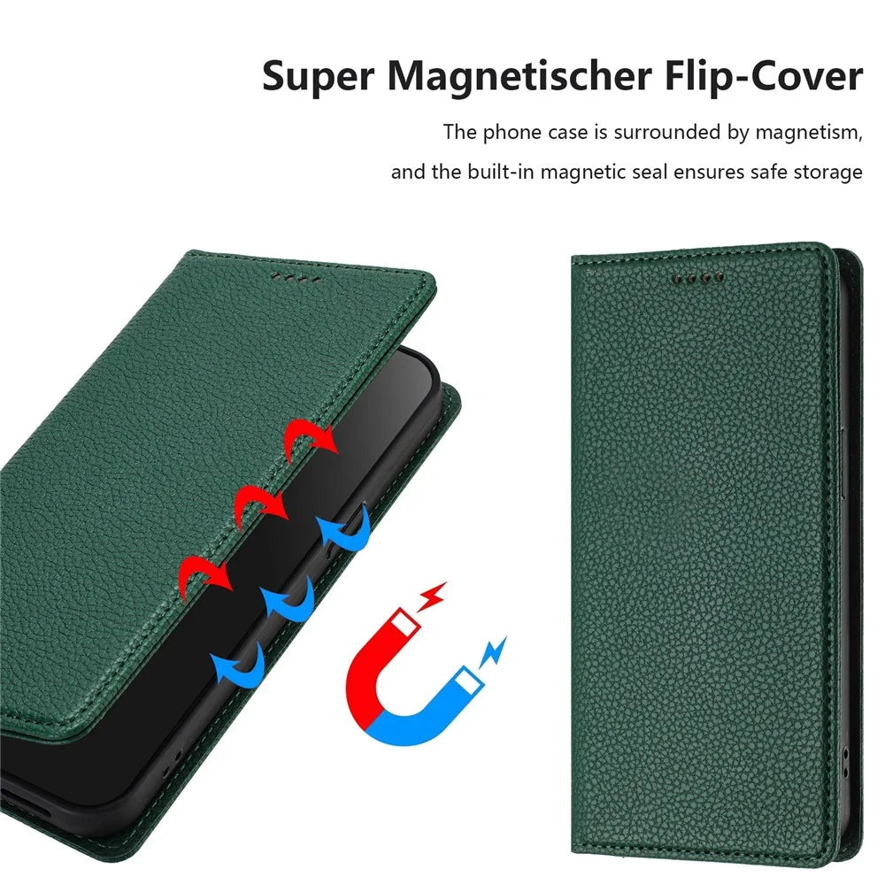 For Samsung Galaxy A14 4G / Galaxy A14 5G Wallet Case RFID Blocking Litchi Texture Leather Mobile Cover - Dark Green - 6