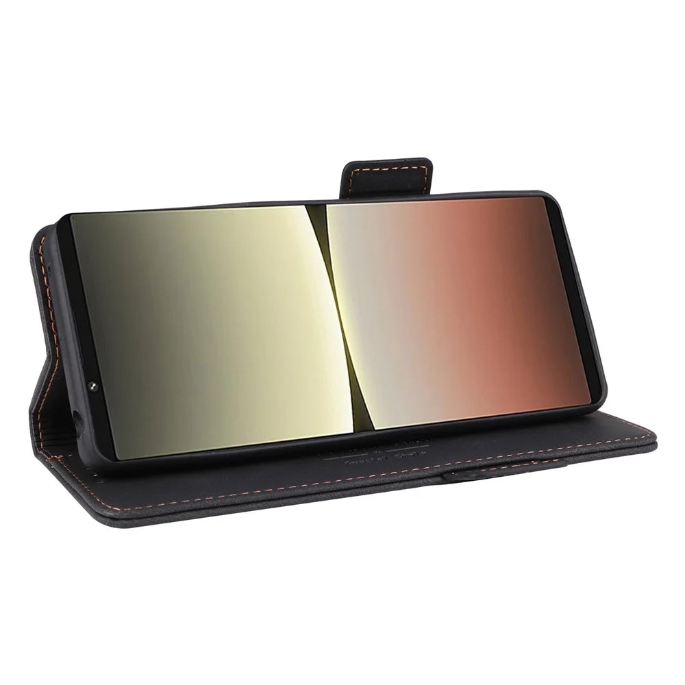 Hardware Decor Phone Case for Sony Xperia 5 IV 5G, Full Protection Dual Magnetic Clasp PU Leather Wallet Stand Phone Cover - Black - 3