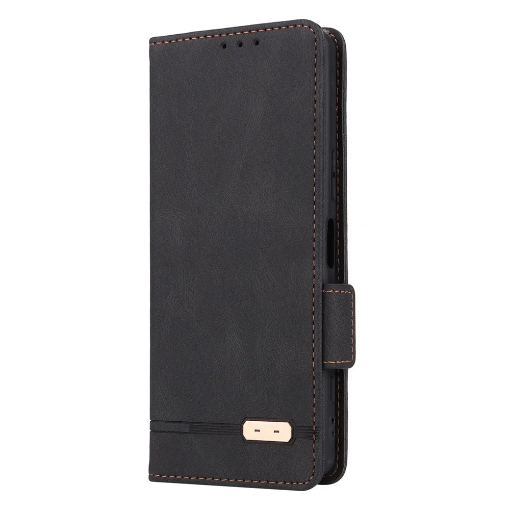 Hardware Decor Phone Case for Sony Xperia 5 IV 5G, Full Protection Dual Magnetic Clasp PU Leather Wallet Stand Phone Cover - Black - 5