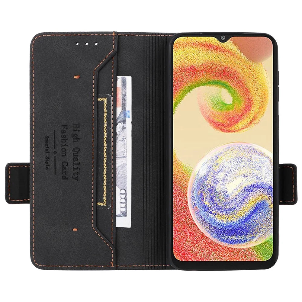 Hardware Decor Phone Case for Samsung Galaxy A04 4G (164.4 x 76.3 x 9.1 mm), Dual Magnetic Clasp PU Leather Wallet Adjustable Stand Phone Cover - Black - 2