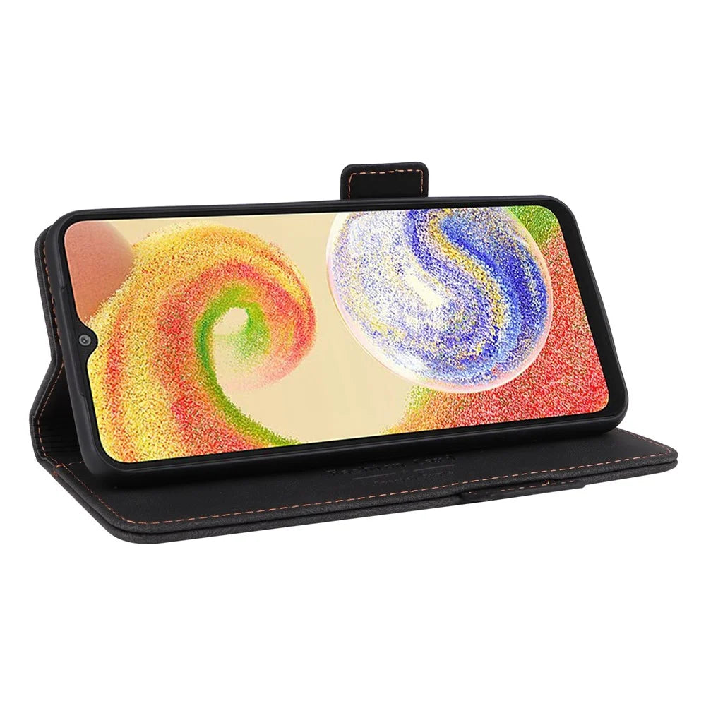 Hardware Decor Phone Case for Samsung Galaxy A04 4G (164.4 x 76.3 x 9.1 mm), Dual Magnetic Clasp PU Leather Wallet Adjustable Stand Phone Cover - Black - 3